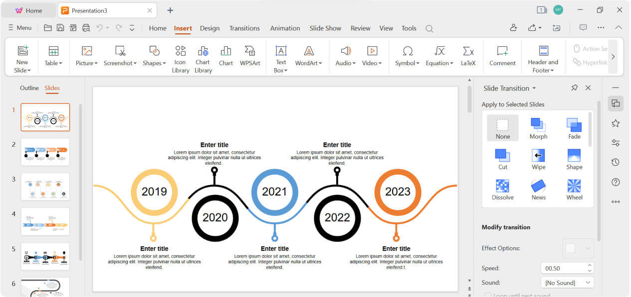 Добавление временной шкалы в презентацию PowerPoint с помощью WPS Presentation