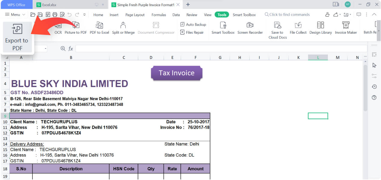 Преобразование документов Excel в PDF с помощью WPS Spreadsheet