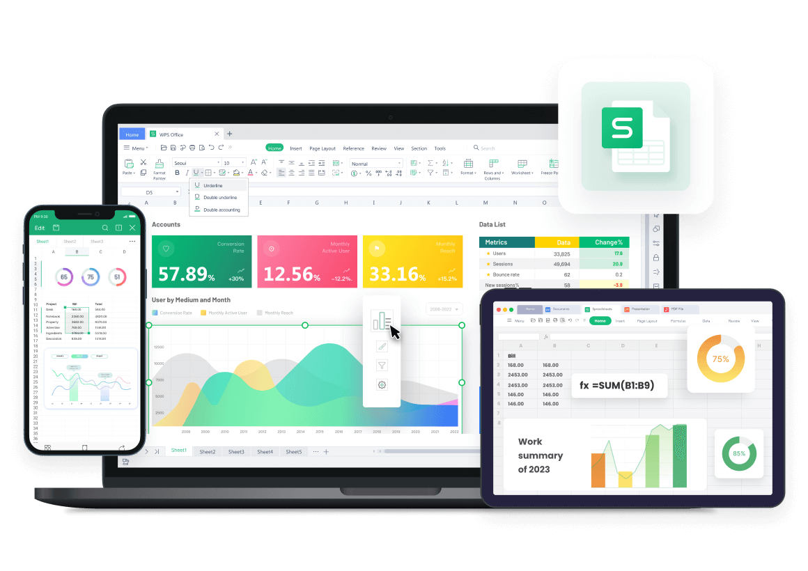 WPS Spreadsheet для ПК с Windows, Mac, Linux, Android и iOS